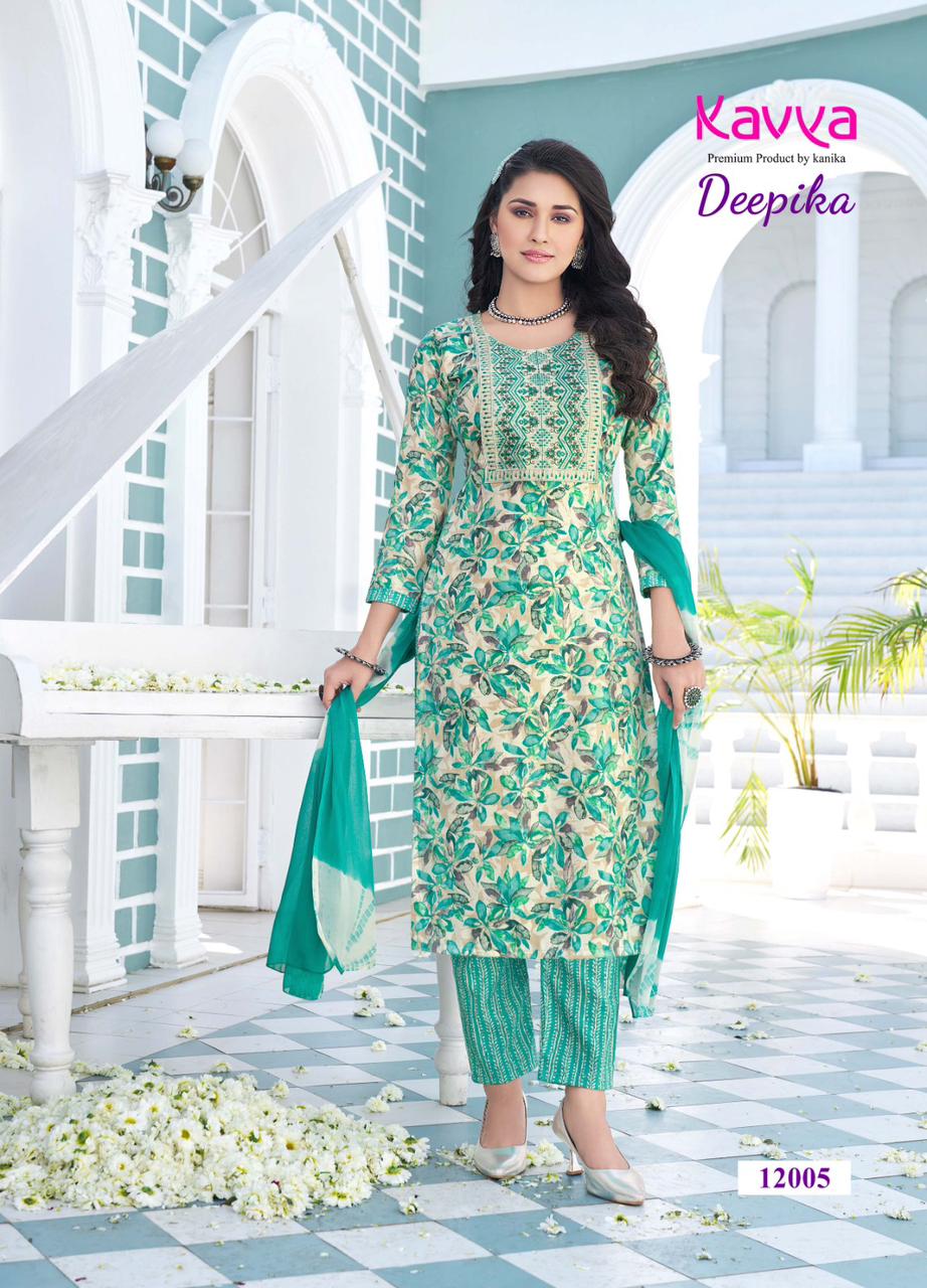 Deepika Vol 12 By Kavya Straight Cut Embroidery Kurti With Bottom Dupatta Wholesale Market
